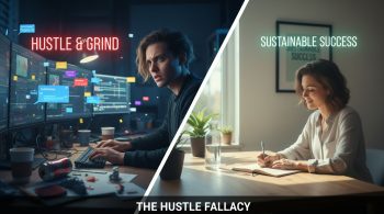 Hustle Culture im Vergleich: Burnout links, gesunder Erfolg rechts
