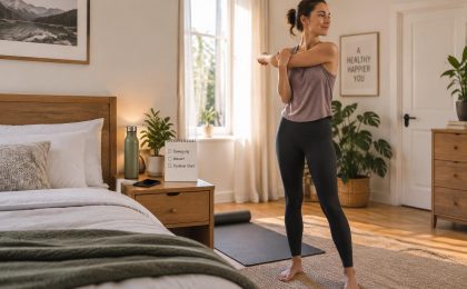Nachhaltige Fitness Gewohnheiten mit kurzer Morgenroutine und Wasser